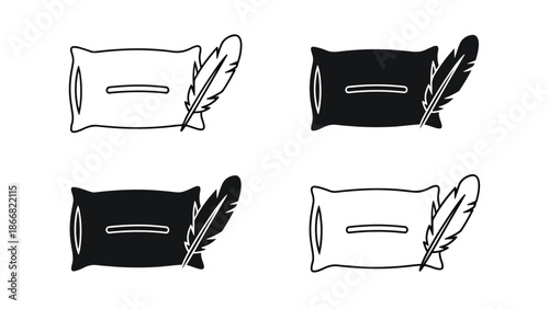 Set of four feather pillows - SVG and PNG icons - Vector Icons and Stickers - PNG, SVG, EPS - Glyph and solid icon set - Icon vector - Flat Design Icon - line icon set