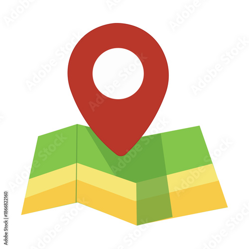 Free Download Red location pin marker on a folded green and yellow paper map for navigation and positioning - GFXLoad