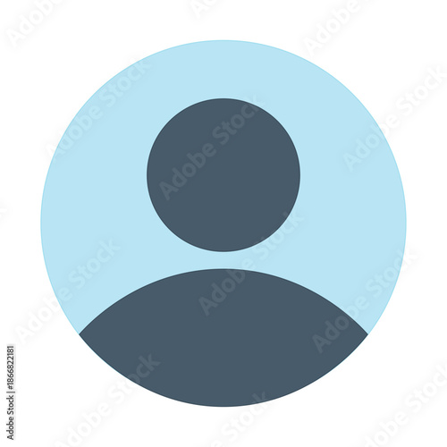 Circle avatar silhouette of a person in dark grey over a light blue background for user accounts