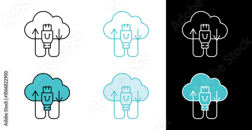 Cloud with ethernet cable and arrows icon for data upload and download services in line and fill style