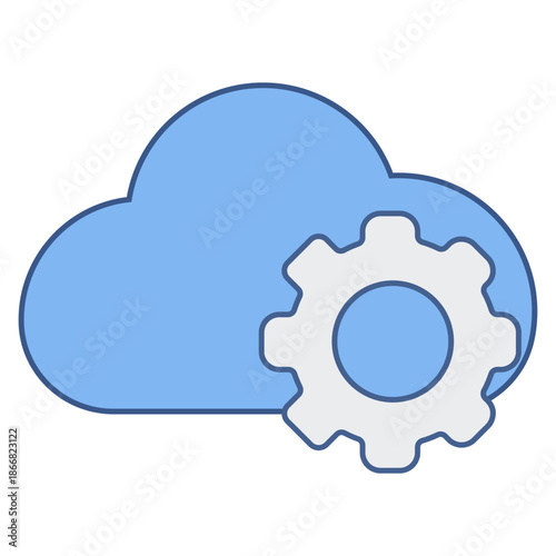 A blue cloud symbol with a silver gear representing remote server management and cloud-based settings