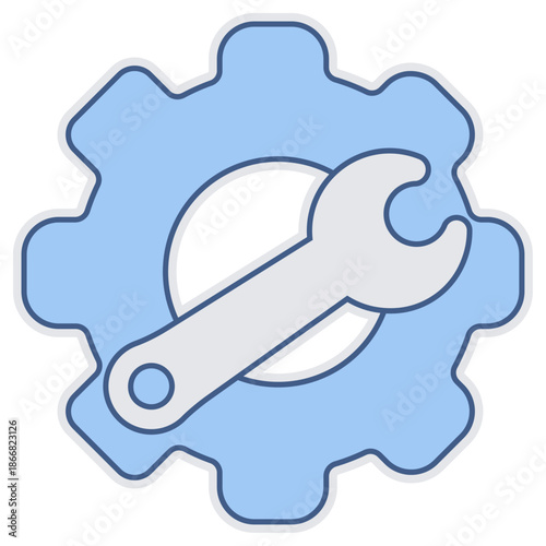Blue gear with a silver wrench overlaying a central circle representing core operating system configurations
