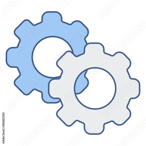 Two interlocking gears in blue and silver representing complex backend settings and advanced controls
