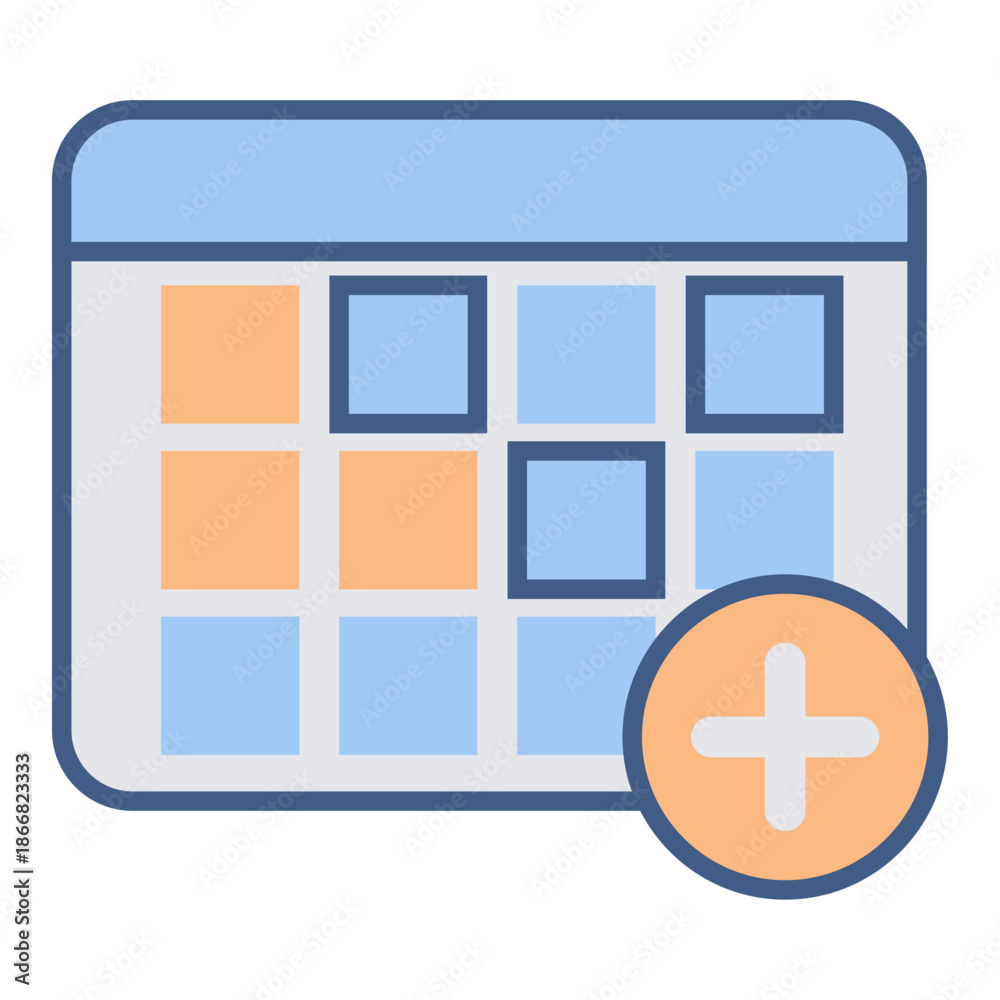 Fototapeta premium Flat line icon showing a grid structure and a plus symbol for creating organized website sections