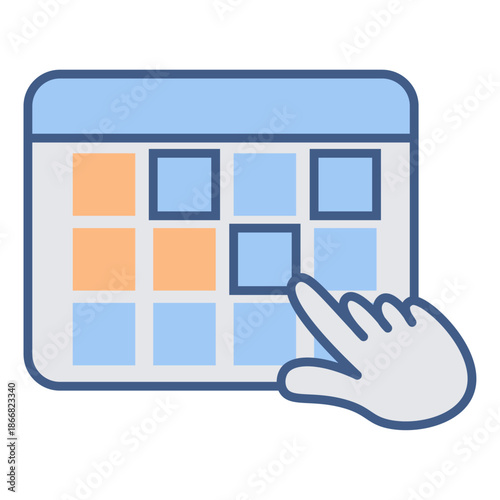 Icon depicting a hand selecting a specific block within a grid representing component-based web design