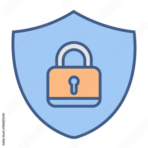 A blue shield enclosing an orange padlock symbolizing high-level account security and data protection