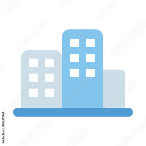 Flat illustration of modern office buildings representing a company headquarters