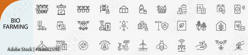 bio farming icon set, organic agriculture and sustainable gardening vector illustration