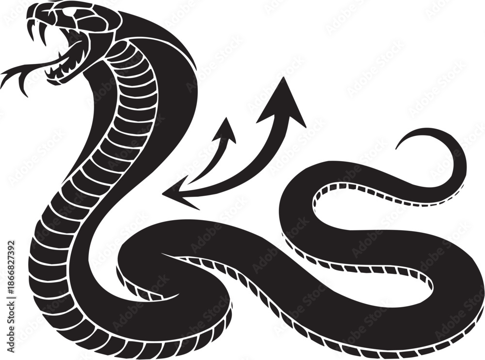 Fototapeta premium Snake symbol vector icons. Intertwined serpents with arrows, glyph pictograms for medical, mystic, or tattoo design