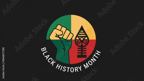 A vector graphic illustration celebrating Black History Month with a raised fist and symbolic design
