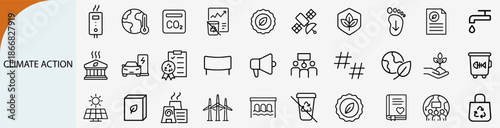 climate action icon set, sustainability environmental protection and green energy vector