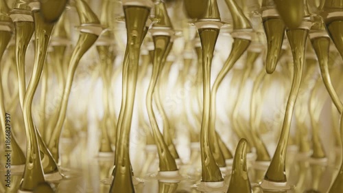 Abstract 3D animation of golden collagen fibers representing skin elasticity and firmness for premium cosmetic and skincare branding visuals.