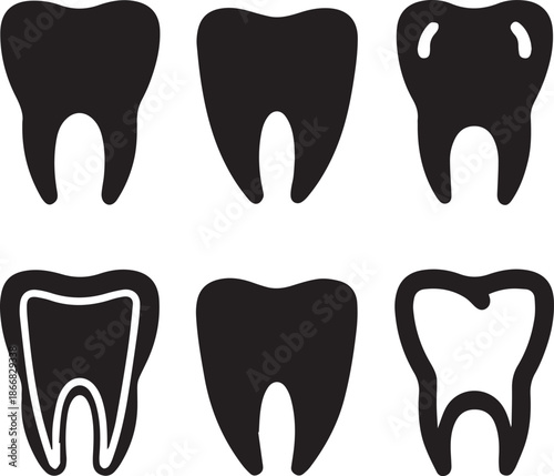 Dental Tooth Icon Black Silhouette, Tooth Silhouette Vector Black and White