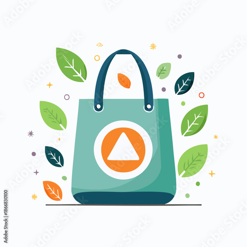 Sustainable Shopping Bag with Green Leaves and Stars