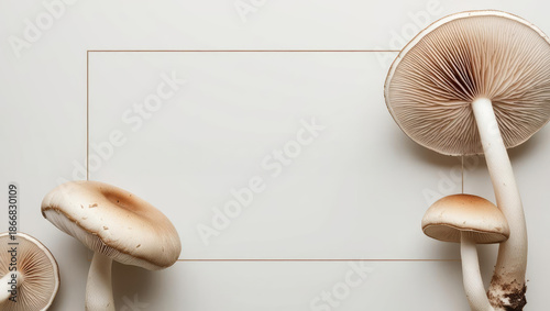 Elegant Mushroom Frame on Cream Background with Copy Space, Perfect for Nature-Inspired Designs