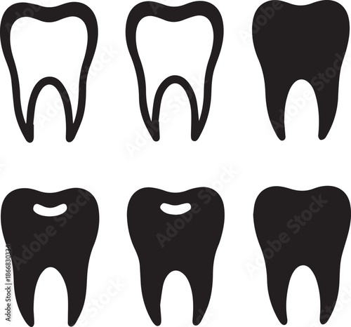 Dental Tooth Icon Black Silhouette, Tooth Silhouette Vector Black and White