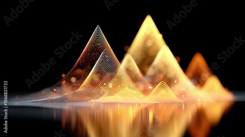 Abstract mountain peaks formed by golden particles and lines