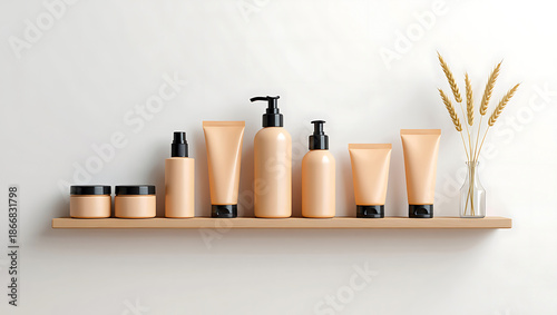 Beauty Skincare Products Arrangement | Cosmetic Packaging Bottles Jars Tubes Minimal Stock Illustration