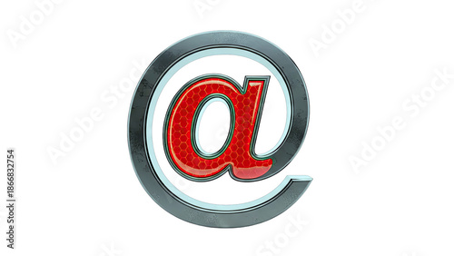 3D Rendered 'At' Symbol with Metallic and Honeycomb Texture