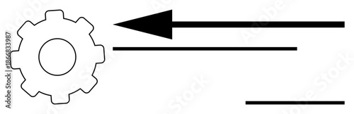 Direction concept. Gear and arrow symbol with horizontal lines process, workflow, and movement. Direction helps in illustrating automation, technology, and progress. For engineering, technology