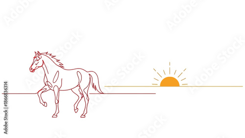 Running horse at sunrise