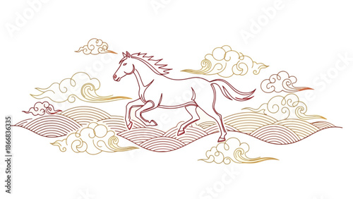 Running horse with clouds