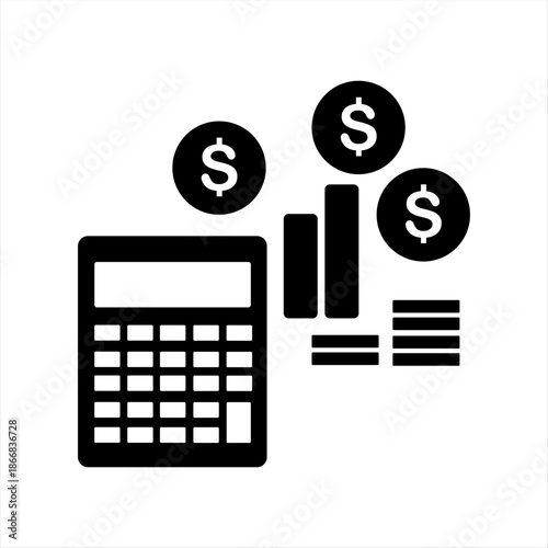 Title: Finance Calendar Growth Calculation Icon

Description: Black and white vector icon showing a financial calendar with growth and calculation elements. Clean, minimal design for planning, account