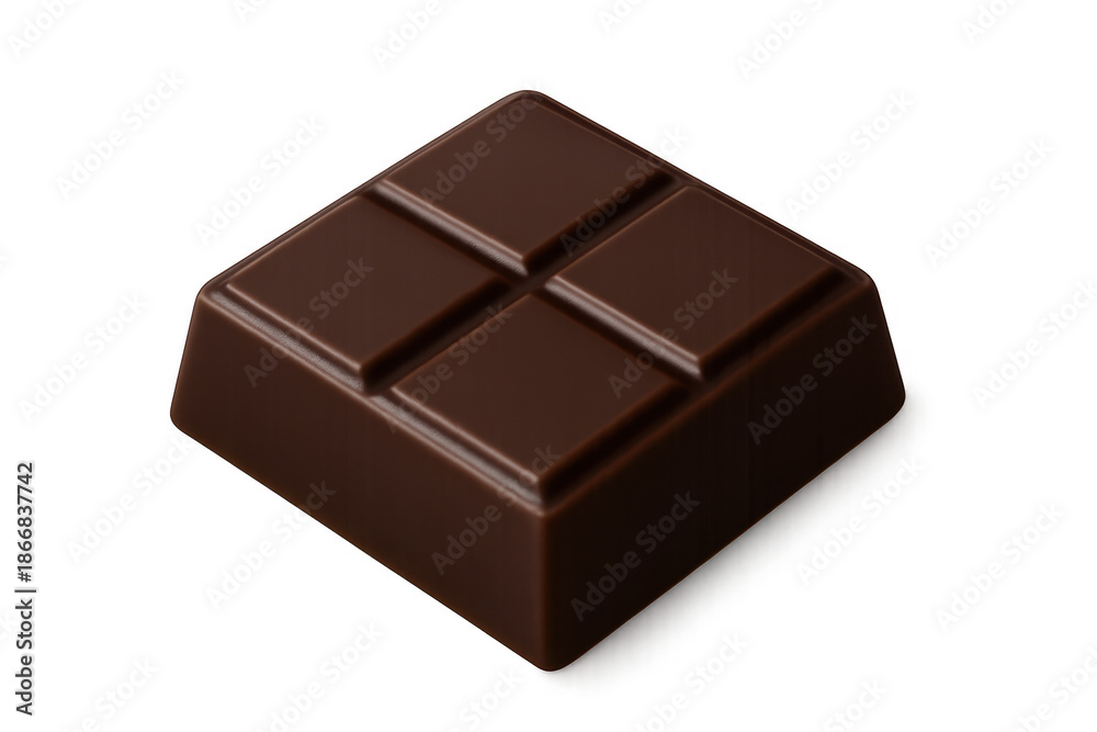 Fototapeta premium Dark chocolate square piece on transparent background