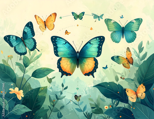 Scientific Metamorphosis of a Butterfly - Artistic Biology Diagram of Life Cycle Stages with Beautiful Wing Details