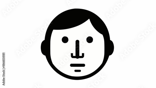 Simple Stylized Human Face Icon with Black Hair and Ears.