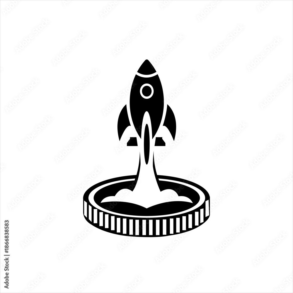 Fototapeta premium Finance Rocket Growth Icon black and white vector
