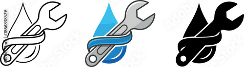 Professional plumbing and maintenance service logo with wrench and water drop