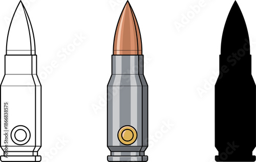 Metallic rifle bullet illustration for ammunition and defense industry