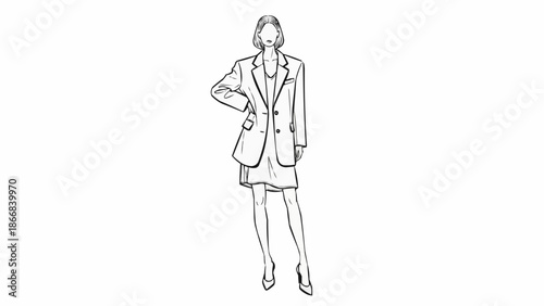 Fashion illustration of a woman in a business suit.