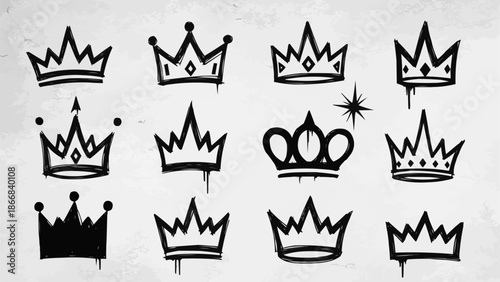Collection of Graffiti Style Crown Icons and Symbols.