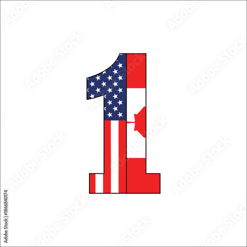 USA and Canada Flag Number 1 Graphic  Patriotic North American Numeric Art for 1st Anniversary