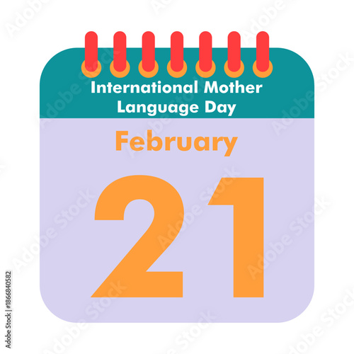International Mother Language Day Calendar Icon, February 21 Date Reminder, Linguistic Diversity and Native Culture Awareness Vector