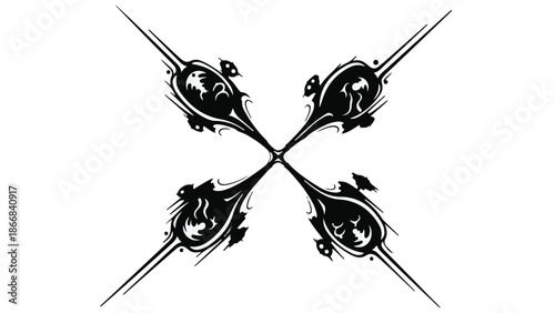 Elegant black ornate design with a symmetrical, artistic flair on a white background