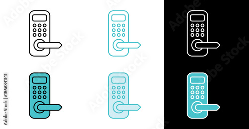 Keypad door lock with lever icon for smart home security interfaces in line and fill style
