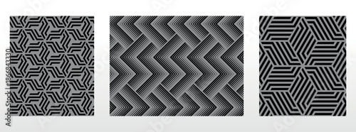 Geometric set of seamless black and gray patterns. Simple vector graphics