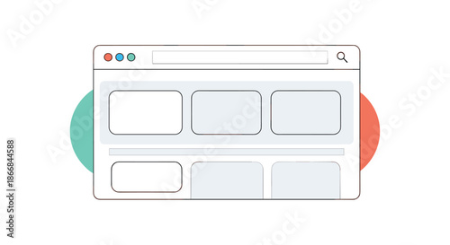 A minimalist line art illustration of a web browser window displaying a simple gallery or portfolio layout with placeholders for images.