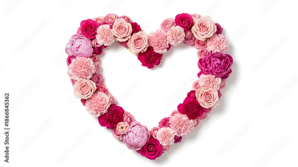 Obraz premium Beautiful heart shape made of pink and red flowers