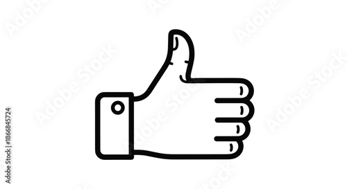 A simple black and white line icon of a thumbs-up hand gesture, universally recognized as a symbol of approval, like, and agreement.