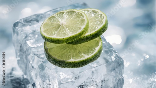 Lime Slices on Ice - A Refreshing Citrus Still Life.