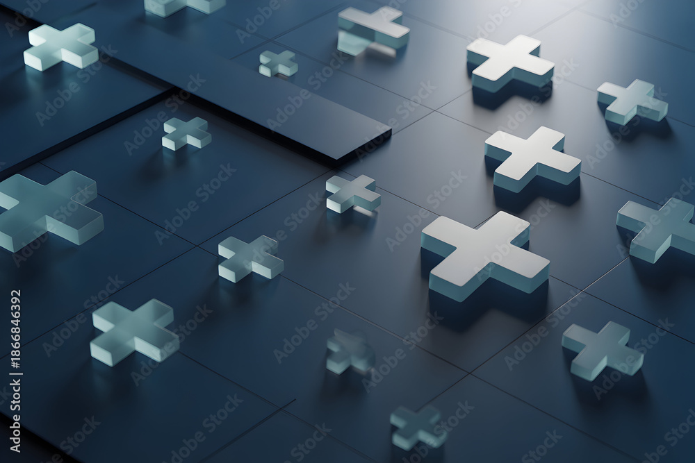 Fototapeta premium Futuristic Grid with Glowing Plus Icons, innovation concept
