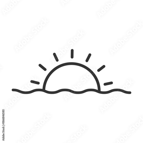 Outline sunset or sunrise icon isolated flat style design.