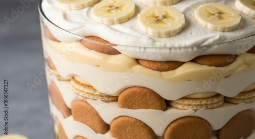 Layered banana pudding in glass dish