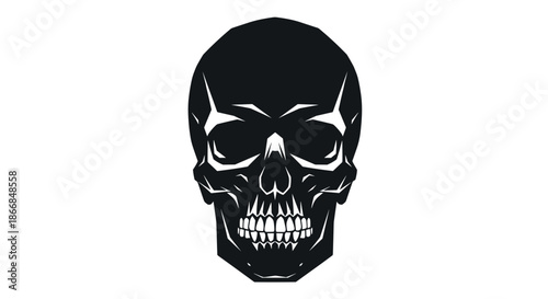 Stylized and intimidating black skull illustration with sharp geometric angles, perfect for a tattoo, emblem, or modern design.