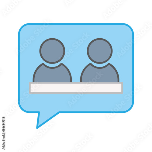 Two people inside a speech bubble representing team discussion and internal communication