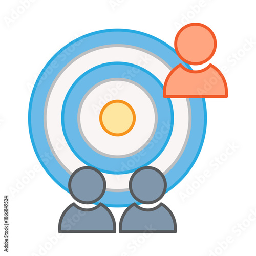 A bullseye target with people representing targeted hiring and headhunting goals